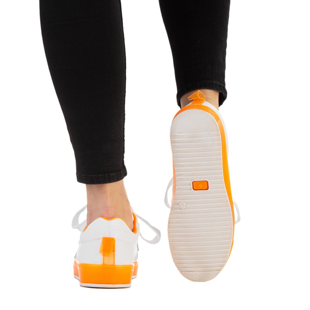 Pantofi sport dama Luela albi cu portocaliu, 4 - Kalapod.net